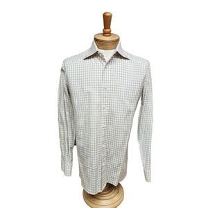 Borrelli Napoli Dress Shirt Made In Italy. 15 3/4 L 40cm Linen Cotton Checkered